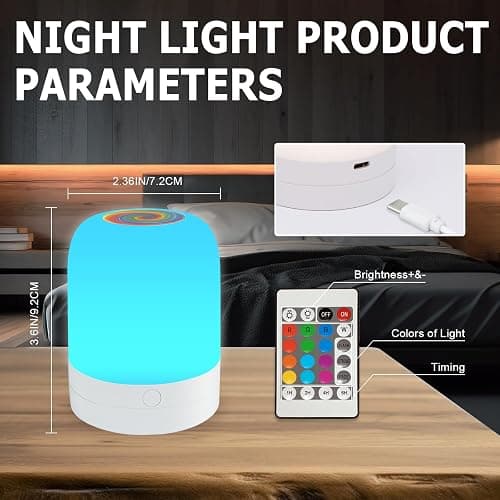 Small Kids Night Light, 13 Color Dimmable LED Lamp, Portable Stepless Dimming, Color Changing Touch Nursery Lamp, Rechargeable Toddler Night Light thumbnail 6