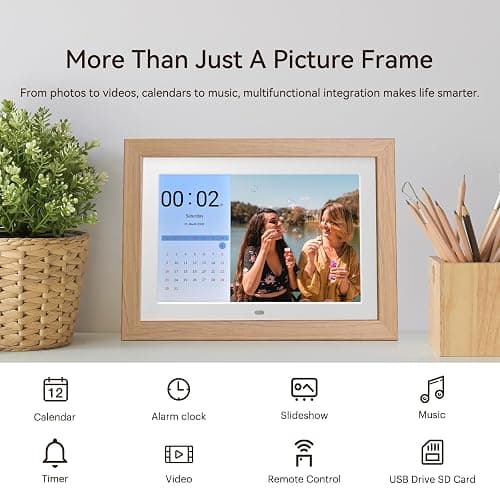 10" Digital Picture Frame with Remote Control, 1280 * 800 IPS Full View Ultra Clear Screen, Removable Wooden Frame, Share Videos Photos Send Wishes Auto-Rotate Slideshow Non-WiFi thumbnail 6