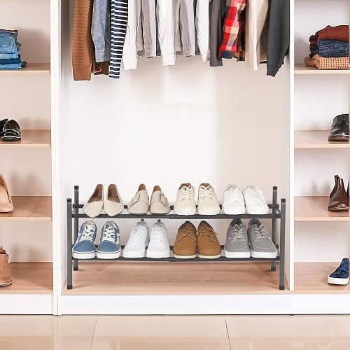 STORAGE MANIAC Expandable Shoe Rack, 8 Pairs Stackable Small Shoe Rack, Metal Adjustable Shoes Organizer for Closet, Entryway, Hallway, Garage, Front Door, Shoes Shelves, Black 2 Tier thumbnail 2