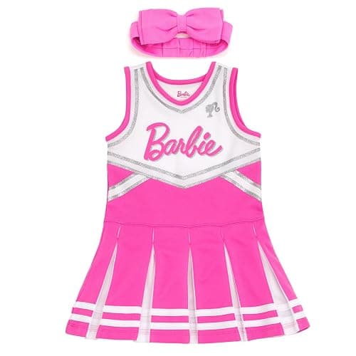 Barbie Girls Cheerleader Dress and Bow Outfit Set Toddler to Big Kid Sizes (2T - 14-16) - Image 1