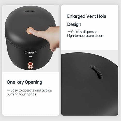 CHACEEF Mini Rice Cooker 2 Cups Uncooked, 1.2L Rice Cooker Small with Non-stick Pot, Portable Travel Rice Maker with One Touch & Keep Warm Function,White Rice, Brown Rice, Oatmeal, Black thumbnail 7