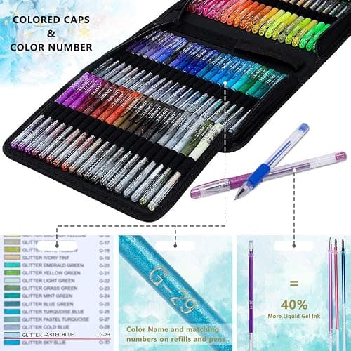 Glitter Gel Pens, 160 Pack Glitter Pen with Case for Adults Coloring Books | Artist Colored Gel Markers with 40% More Ink for Drawing Scraobooking Writing Doodling thumbnail 3