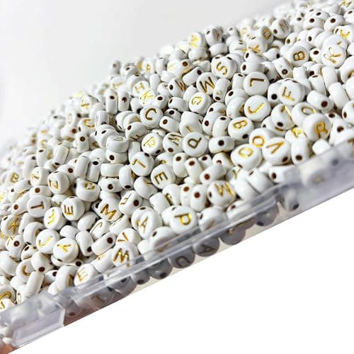 YMSDZHL Alphabet Beads A-Z 1300Pcs Letter Beads, Acrylic 4x7mm Round Letter Beads Kits,Black Digit and Colorful Smile Beads for Bracelets Necklaces DIY Jewelry Making (Golden) thumbnail 2