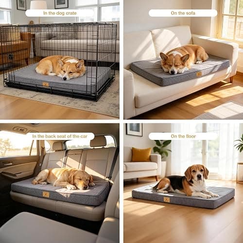 Flex Grid Memory Foam Dog Bed for Large Dogs, Large Washable Dog Bed with Removable Cover, Flex Grid Memory Foam Support & Anti-Slip Bottom, Joint Relief Pet Sleeping Mat for Dogs (Grey, Medium) thumbnail 5