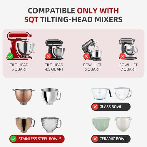 Foldable Silicone Liners for Kitchenaid Tilt-Head 5 QT Mixer - Dishwasher-Safe Food-Grade Silicone Bowl Insert - Simple to Use Mixer Accessories for Effortless Baking Prep (Black+Off-White+Red) thumbnail 3