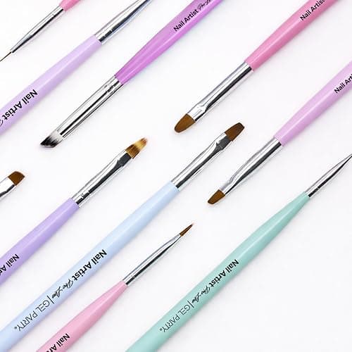 GELPARTY 21 Pcs Pastel Nail Art Brush Set for Gel Polish, Acrylic & Ombre – Professional Detail Liner Brushes, Dotting Tools, Silicone Sculpting Pens & Gradient Painting Kit for DIY Manicure thumbnail 3