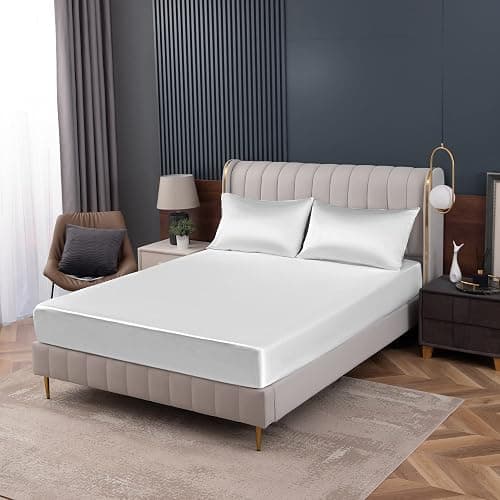 Homiest White Satin Fitted Sheet Twin Size, Deep Pocket, Luxury & Ultra Soft Bedding thumbnail 9