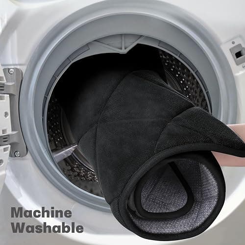 YIHOUSE Bathroom Rug Set, 4 Non Slip Memory Foam Bath Mats, Machine Washable, Water Absorbent for Tub, Toilet and Floor (Black) thumbnail 5