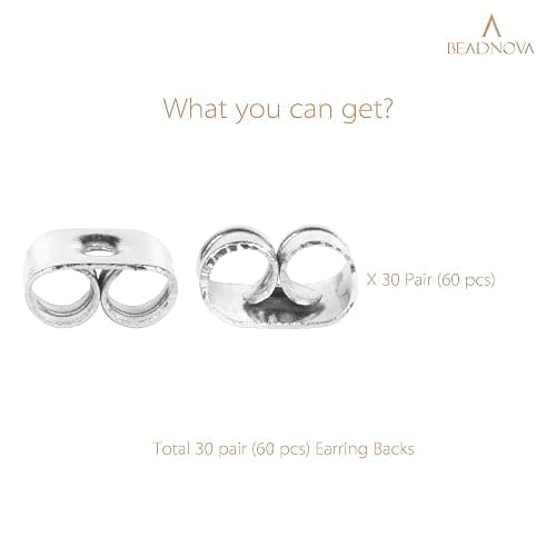 BEADNOVA Earring Backs Stainless Steel Earring Backings for Studs Hypoallergenic Surgical Locking Ear Stud Backs for Posts (60 pcs) thumbnail 2