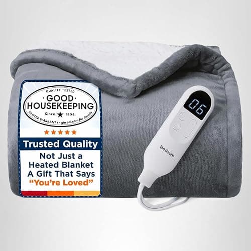 Bedsure Heated Blanket Throw Blanket with Preheat Function - Fast Heating Electric Blanket, Soft Flannel Throw with 6 Time Settings(Up to 10H), 6 Heating Settings, Gifts for Grandma (50"x60", Grey) thumbnail 8