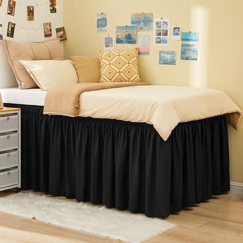 RIMELA Black Bed Skirt Twin 32 Inch Drop Silky Luxurious Fabric, Wrinkle and Fade Resistant with Adjustable Elastic Belt Easy to Install Machine Washable Dust Ruffles Bedskirt for Matress Box Spring thumbnail 8
