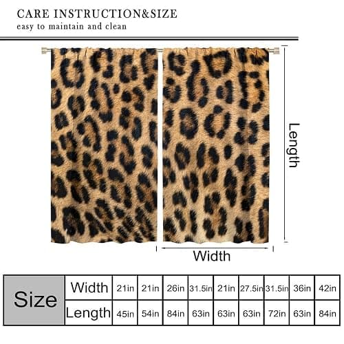 Leopard Print Curtains Retro Fur Skin Brown Farm 3D Leopard Print Ｗild Animal Fur Skin Window Treatments for Kids Living Room Bedroom Home Decor Window Drapes 42" W X 45" L thumbnail 3