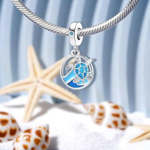 QeenseKc Sea Turtle Animal Tortoise Slipper Shoe Charm Hot Summer Beach Bule Enamel Bead for Pandora Bracelet thumbnail 4