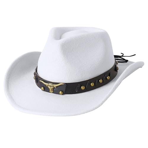 Jastore Western Cowboy Hat for Kids Boy Girl Classic Cowboy Cowgirl Dress Up Hat with Buckle Belt - White - 5-12 Years thumbnail 2