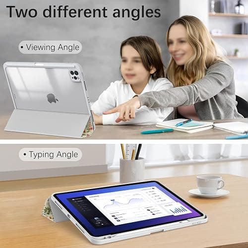Xkladz Case for iPad Air 13 Inch M3 2025/M2 2024, iPad Pro 12.9 inch 6th /5th /4th/ 3rd Generation (2022/2021/2020/2018), Stand Case Cover with Pencil Holder/Clear Back, Auto Sleep/Wake, Wildflower thumbnail 4