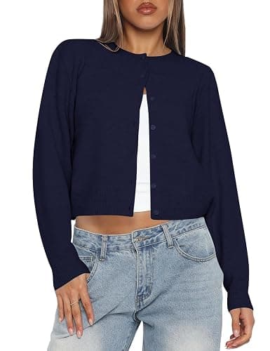 Kistore Womens Cropped Cardigan Sweaters Lightweight Long Sleeve Button Up Knit Cardigan Fashion Outfits 2026 - Image 1
