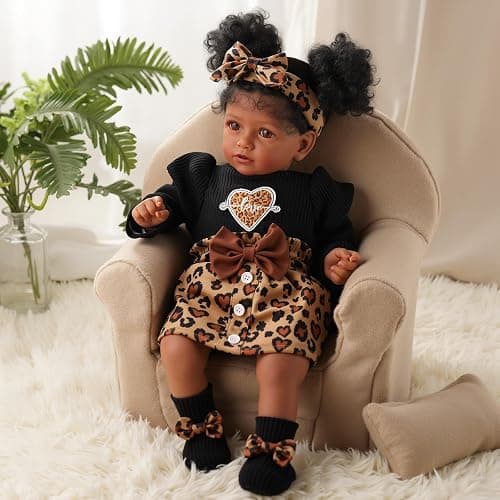BABESIDE 6-Piece Reborn Baby Doll Clothes Set for 17-22 Inch Dolls | Baby Doll Clothes with Leopard Dress, Headband, Coat, Reusable Doll Diaper and Socks,Pretend Play Gift for Birthday thumbnail 7