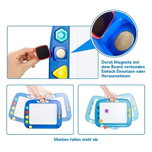 SGILE Große Magnetische Maltafel Zaubertafel Kinder, Magnet Magnettafel mit 4 Stempeln, Kreatives Spielzeug ab 2 Jahren, Geschenk für Jungen & Mädchen 1 2 3 4 Jahre, 42 x 32 cm, Blau thumbnail 5
