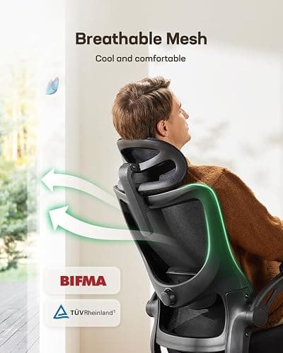 Marsail Ergonomic Office Chair: Office Computer Desk Chair with High Back Mesh and Adjustable Lumbar Support Rolling Work Swivel Task Chairs with Wheel 3D Armrests and Headrest thumbnail 5