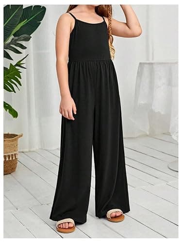 WDIRARA Girl's Spaghetti Strap Sleeveless Loose Jumpsuit Wide Leg Long Pants Overalls thumbnail 4
