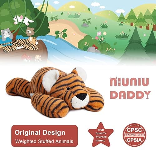 Niuniu Daddy 20" | 3.3 Pound Tiger Weighted Stuffed Animals for Adults, Stuffed Tiger Plush Toy for Toddler Teens Kids, Large Fluffy Plushy Pillow with Soft Fur for Present Christmas Birthday thumbnail 5