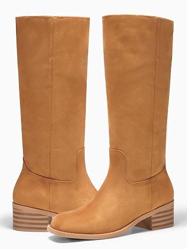 Coutgo Women's Knee High Boots Square Toe Chunky Block Heel Tall Boots Comfortable Low Heel Shoes thumbnail 3