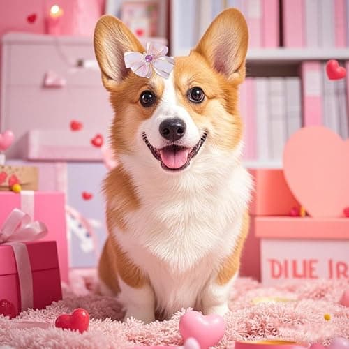 20 PCS Cute Dog Hair Bows with Rubber Bands Elastic Handmade Mix Style Lace Rhinestone Pearls for Furry Puppy Cat Pet Girl, Pink thumbnail 5