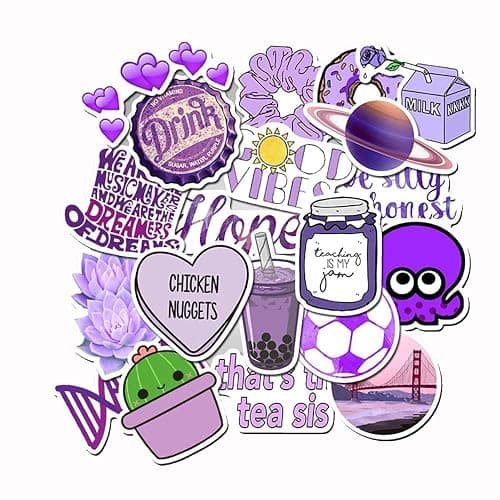 Girl's Purple Aesthetic Waterproof Stickers - 50 PCS for Water Bottle, Laptop, Phone - Cute Designs for Teens and Kids thumbnail 5