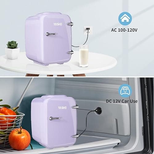 YASHE Mini Fridge, 4 Liter Makeup Fridge, 110V AC/ 12V DC Thermoelectric Cooler and Warmer Mini Fridge for Bedroom, Drink, Dorm, Car, Purple thumbnail 6