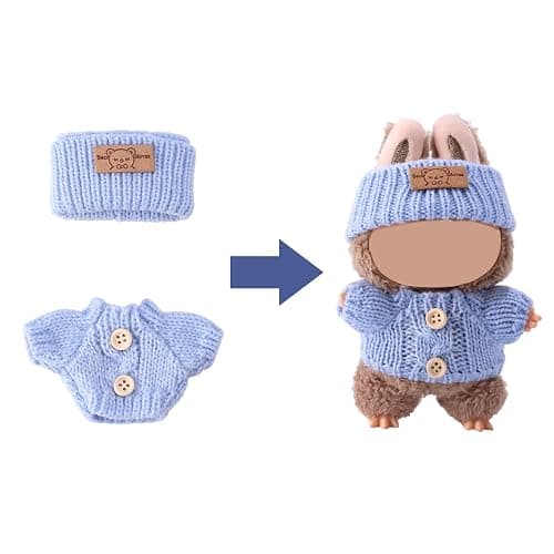 Lyreh Crochet Doll Outfits, Fashion Adorable Handcrafted Cute Crochet Clothes Practical Accessories for 17cm Doll Dressing Set (Blue) thumbnail 5