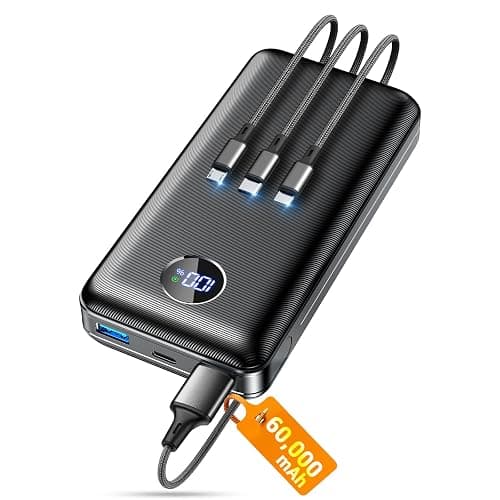 ZZI Portable Charger Power Bank 60000mAh, 22.5W PD Fast-Charge Battery Pack | Charge 5 Devices, 3-Ports & 3 in 1 Cable, 60% in 30min, 10 times for iPhone, Fit All Cell Phone/Tablets,Camping/Travel/Outage - Image 1