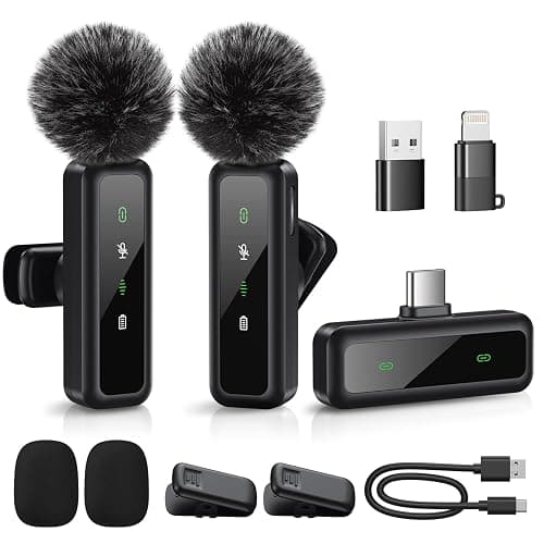 Mini Wireless Lavalier Microphone for iPhone, iPad, Android, 2-Pack Mini Mic with Windscreens & Pop Filters, Noise Reduction, Auto Pairing, Mute & Reverb for Vlogging, Recording, Live Streaming - Image 1
