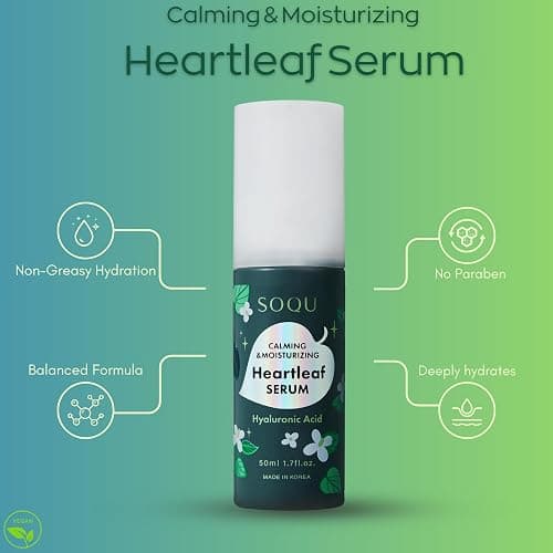 SOQU Calming and Moisturizing Heartleaf Serum - Hydrating and Soothing Serum with Heartleaf Extract, Hyaluronic Acid, Niacinamide for Dry and Sensitive Skin- 50ml / 1.69fl oz - Made in Korea thumbnail 2