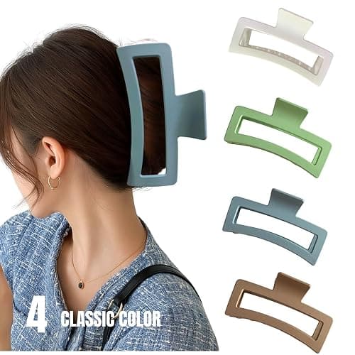 5 Inche Extra Large Claw Clips for Thick and Long Hair, 4 Pack Xl Jumbo Oversized Matte Non-slip Rectangle Hair Clips for Women, Big Strong Hold Jaw MultiColor3 thumbnail 4