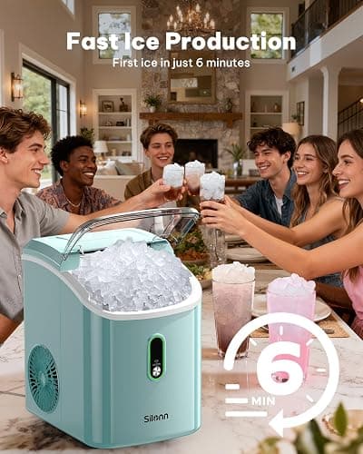 Silonn Nugget Ice Maker Countertop, Pellet Ice Machine with Self-Cleaning Function, Sonic Ice Maker Produces 33lbs of Chewable Ice in 24 Hours, Ideal for Home Kitchen and Office (Green) thumbnail 6