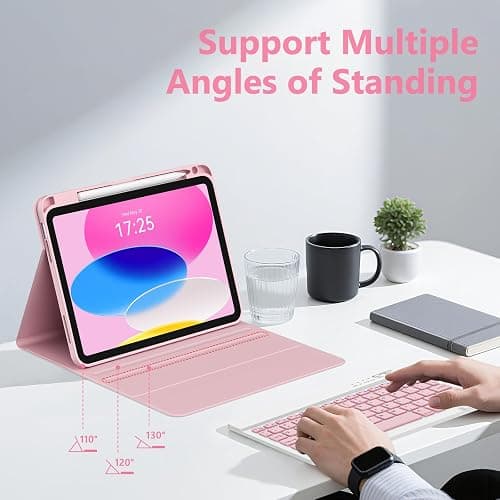 CC Store for iPad A16 11th 10th Generation Case with Keyboard - Detachable Folio Keyboard Cover with Pencil Holder for iPad 11-inch A16 2025 10th Gen 10.9 Inch 2022(Pink) thumbnail 3