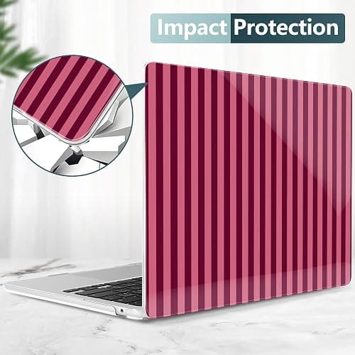 TWOLSKOO for MacBook Air 15 inch Case 2026 2025 2024 2023 Release M5 A3448 M4 A3241 M3 A3114 M2 A2941, Plastic Hard Shell & Screen Protector & Keyboard Cover & Type C Adapter, Dark Pink Stripes thumbnail 5