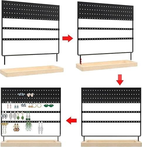 ZHAOGMQH Earrings Organizer Holder,Jewelry Holder Stand Organizer for selling,3-Tier Earring Stand Display 144 Holes with Wooden Tray for Earrings,Ear Stud and Rings,Gifts for Women Girls(Black) thumbnail 6