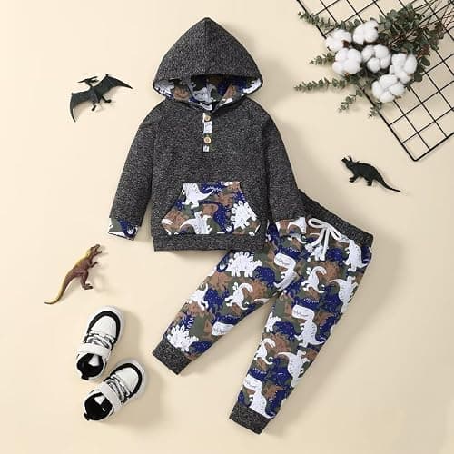 Toddler Baby Boy Clothes Fall Winter Outfits Long Sleeve Camouflage Dinosaur Hoodie Sweatshirt Tops Pants Set thumbnail 4