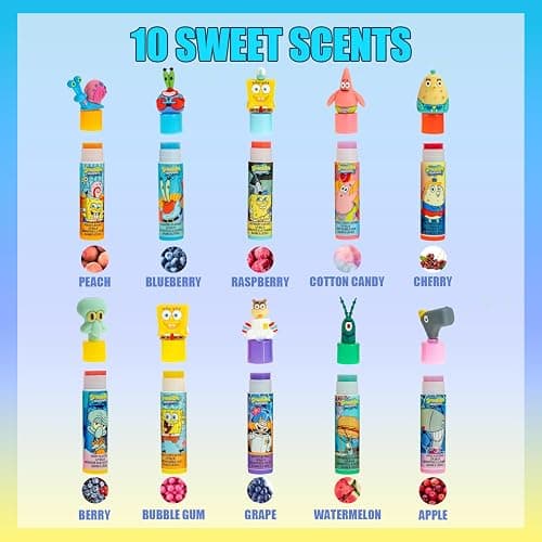 SpongeBob Lip Balm Set, 10-Piece with Removable 3D Toppers thumbnail 2