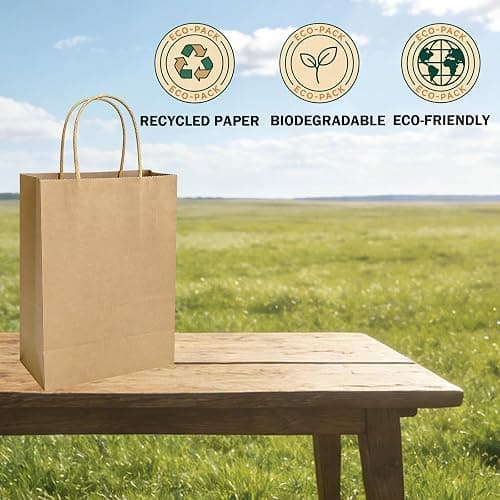 Volokitx 12-Pack Paper Bags with Handles Bulk – 8 x 4.25 x 10 in, Medium Size Brown Kraft Paper Bags, Kraft Gift Bag for Party, Retail, Business, Shopping thumbnail 6