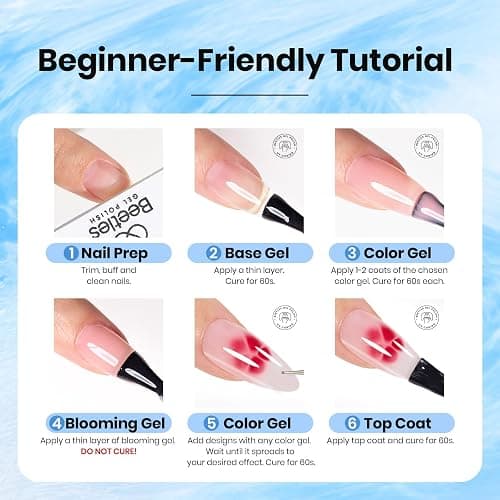 Beetles Blooming Gel 15ml Clear Uv Led Aura Nails Gel Polish for Spreading Effect Marble Natural Stone Watercolor Floral Print Soak off Diy Nail Art Design Manicure Gift for Women thumbnail 5