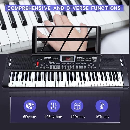 61 key piano keyboard - Electric Keyboard Piano with Microphone, Music Stand, Built-In Speakers - Portable Digital Piano for Beginners, Ideal Gift & Learning thumbnail 4