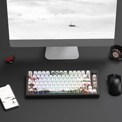 Womier PBT Keycaps Set 130 Keys, Custom White Japanese Keyboard Doubleshot Dye Sub Side Print Shine Through Keycaps 60 65 75 100 Percent, Cherry Profile, Cherry Blossom thumbnail 6