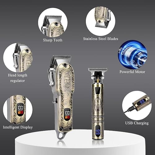 LQT Professional Hair Clipper Set, Digital Display Trimmer Kit with Accessories, Barber Case and Cape, Vintage Design thumbnail 3
