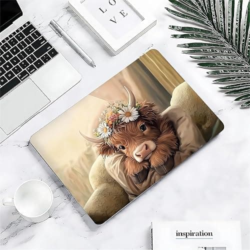 FKBRCL4U for MacBook Air 13 Inch Case,Black Case 2022 Version of M2 A2681/A3240 Plastic Hard Shell Computer Case Cute Brown Highland Cow Sleeping Pattern thumbnail 6