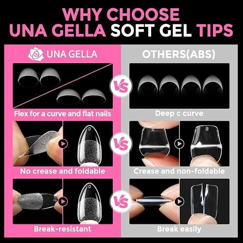 UNA GELLA Almond Nail Tips, 216pcs Pointed Almond Gel Nail Tips Pre-shape Half Matte Full Cover Clear Acrylic Soft Gel Fake Nails for Nail Extension Nail Art 12 Sizes thumbnail 6