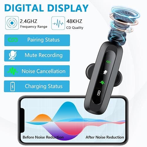 2 Pack Wireless Microphone for iPhone iPad, Phone Lapel Clip Mini Mic Vlog | Wireless Lavalier Microphone with Noise Reduction, Plug-Play Wireless Mic for Video Recording, Interview, YouTube, TikTok thumbnail 2