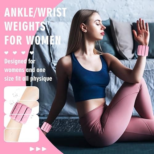 Wrist Weights, 2Pack Adjustable Wearable Wrist Ankle Weights for Women/Men, Silicone Wrist Bangles for Walking, Yoga, Pilates, and Gym, Arm & Leg Workout, 2lb thumbnail 5