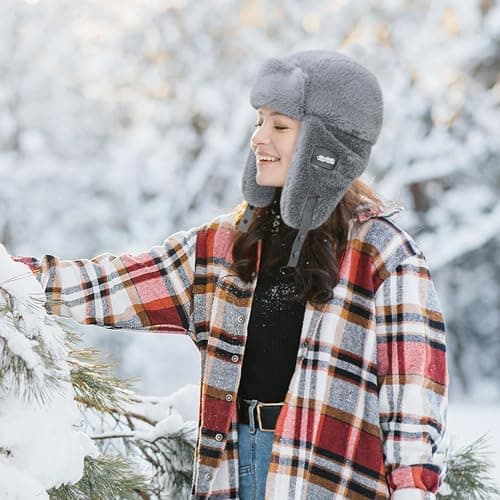 Piecees Fur Trapper Hat for Women Men Winter Hats with Ear Flaps Fuzzy Russian Ushanka Fluffy Snow Hat for Cold Weather Warm thumbnail 4